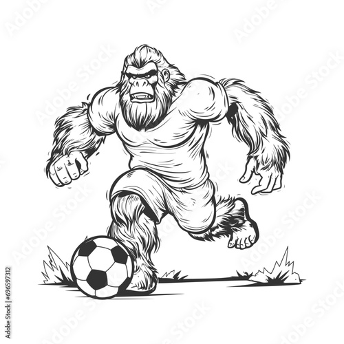 Bigfoot Soccer Illustration Clip Art Design Shape. Sports Silhouette Icon Vector.