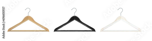 Clothes hanger isolated on white background. Wooden hanger Realistic vector clothes hanger wooden hanger closeup isolated on background. Design template, clipart or layout for graphics. Vector