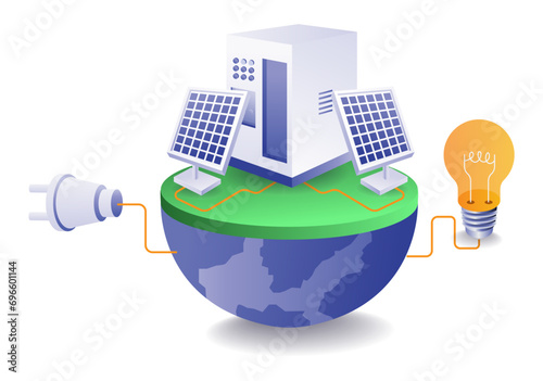 Concept illustration of a series of solar panel energy storage batteries photo