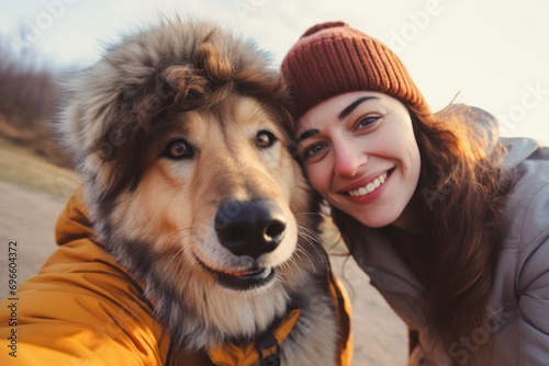 Couple and dog taking selfie photo © Marharyta