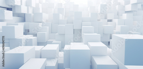 A visually appealing banner with a backdrop of shifted white cube boxes arranged in a random pattern  offering an abstract and captivating space for content.