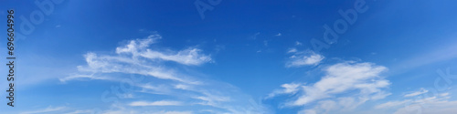 Panorama sky with cloud on a sunny day. Beautiful cirrus cloud. Panoramic image.