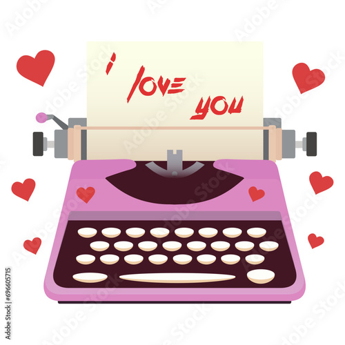 Retro typewriter with text I LOVE YOU on white background. Valentines Day celebration