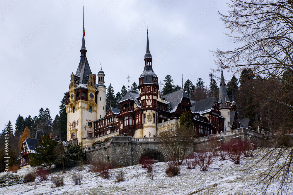 Peles castle in winter. Sinaia, Romania