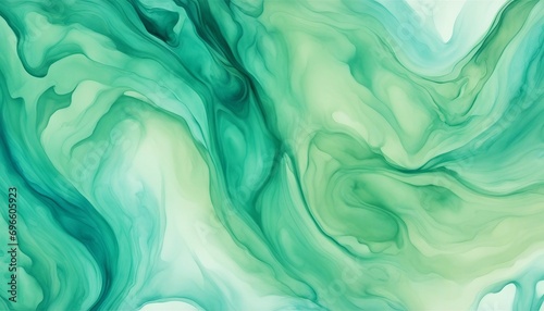 Abstract background of acrylic paint in green and blue tones. Liquid marble texture.