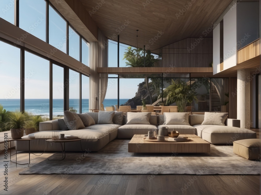 Coastal home interior design of modern living room
