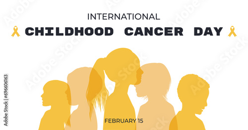 Awareness banner for International Childhood Cancer Day with silhouettes of kids