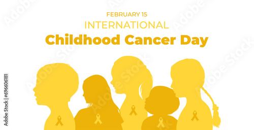 Awareness banner for International Childhood Cancer Day with silhouettes of kids