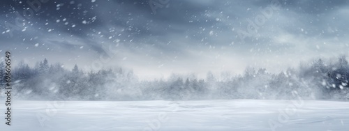 Generative AI image of a scene of a snowy landscape with blue snow falling