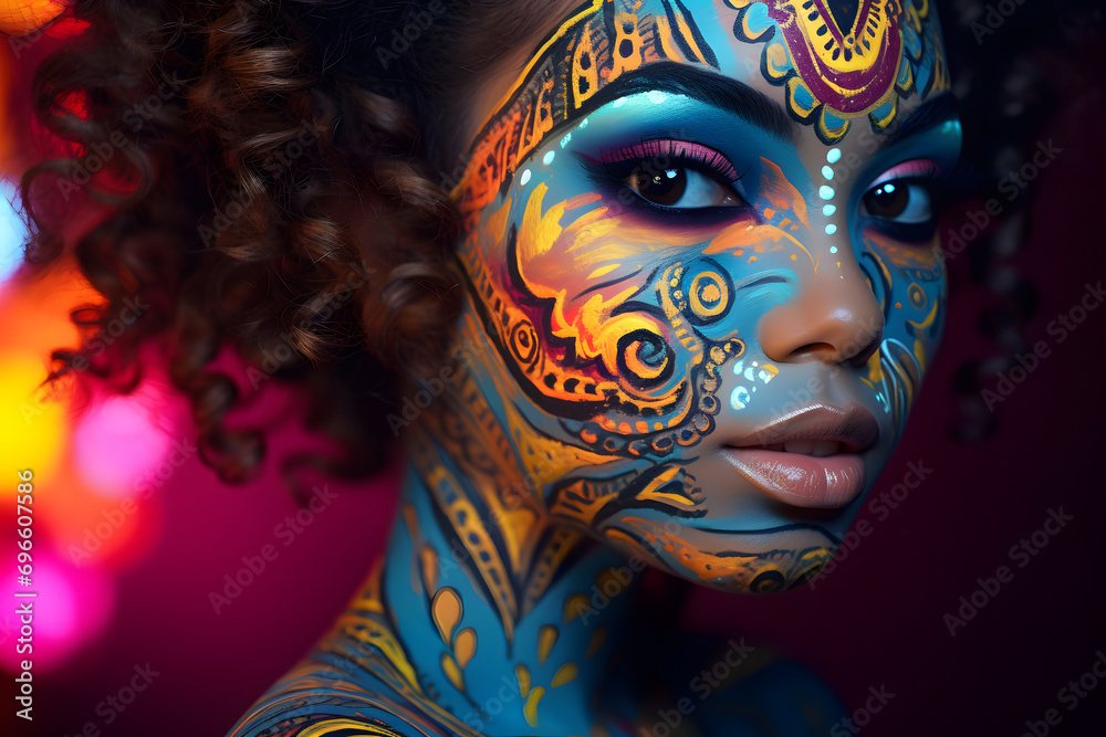 Fantasievolles Portrait: Schöne Frau mit kreativem Bodypainting Fantasievolles Portrait: Schöne Frau mit kreativem Bodypainting