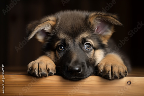 Deutscher Schäferhund, Portrait Hundewelpe. Flauschiger glücklicher Welpe, Hundeglück