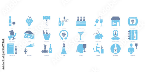 Wine icons set. Set of editable stroke icons.Vector set of Wine photo