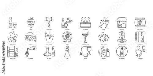 Wine icons set. Set of editable stroke icons.Vector set of Wine