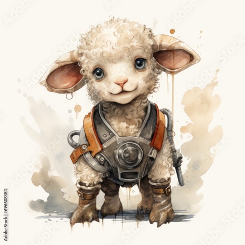 Cute steampunk baby sheep, vintage watercolor, very detail, pixar style animation, details for a baby nursery room, HD --v 5.2 Job ID: d813bed9-7ed8-4a28-a41d-be0e666bd5c9