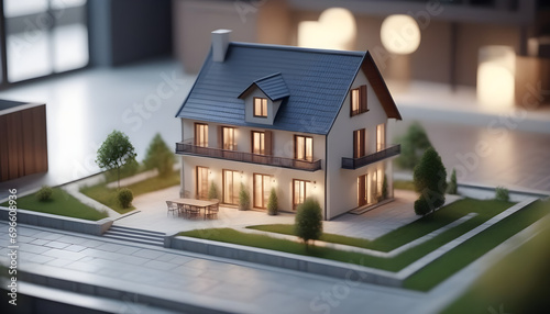 3d small house model on architecture floorplan photo