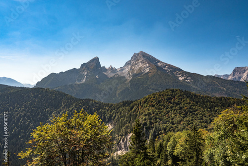 watzmann mountains as silhouette in the germany alps