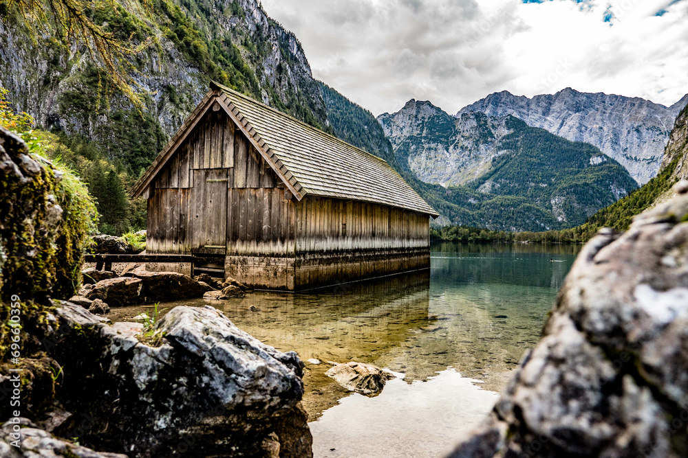 Wooden boathouse in the lake