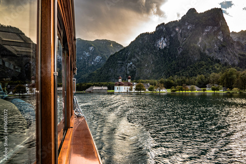 boat across the mountain lake, st bartholomä, königssee