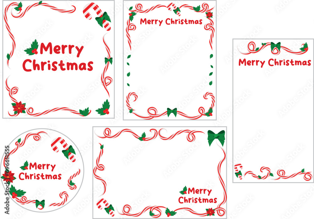 ilustracion vectorial de set de tarjetas navideñas, para impresos o redes sociales con tematica de baston de caramelo ilustracion vectorial de set de tarjetas navideñas, para impresos o redes sociales con tematica de baston de caramelo