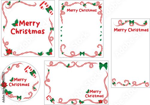 ilustracion vectorial de set de tarjetas navideñas, para impresos o redes sociales con tematica de baston de caramelo photo