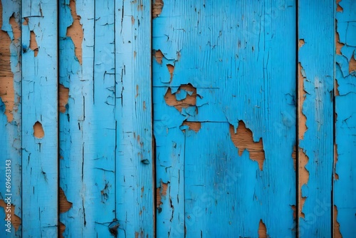 Beautiful texture of blue wooden planks with cracked paint photo