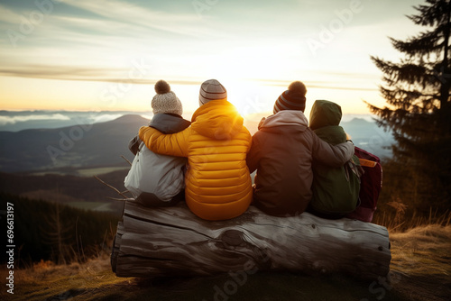 Friends enjoying mountain view
