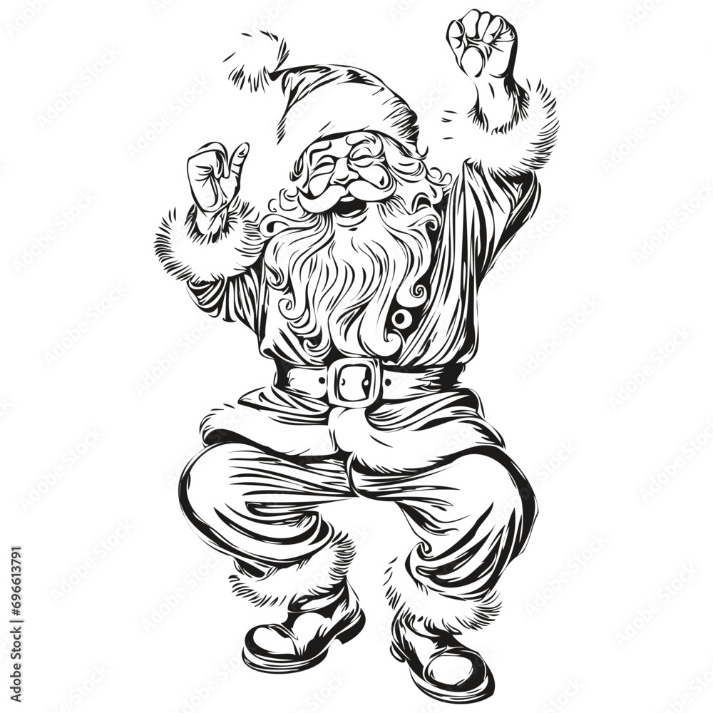 Fototapeta premium Santa Claus Vintage Engraved Outline Detailed Sketch, Classic Father Christmas Illustration, black white isolated Vector ink outlines template for greeting card, poster, invitation, logo