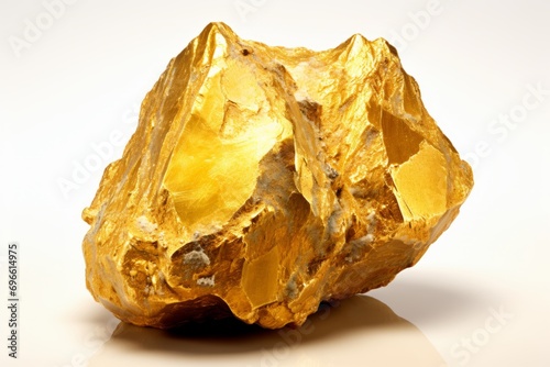 Large, gleaming gold nugget isolated on a clean white background for striking visual impact