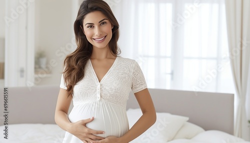 Free Download Radiant pregnant woman smiling at her blossoming belly with pure love and anticipation - GFXLoad