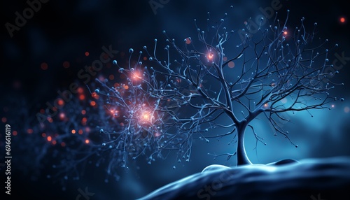 Illustration of human brain and neuron cells understanding the intricacies of the mind