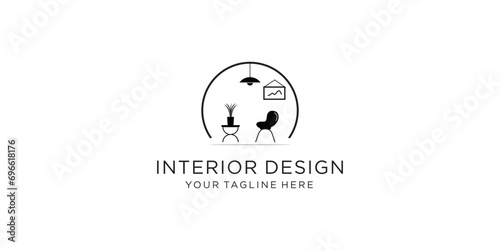 Minimalist room interior design, indoor gallery furniture logo design vector
​