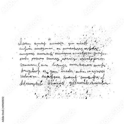 Doodle illustration of illegible text with ink stains, abstract vintage background of illegible ink-written poetry.  Sweeping handwriting with crossed out words. Vector illustration of a poetic work w