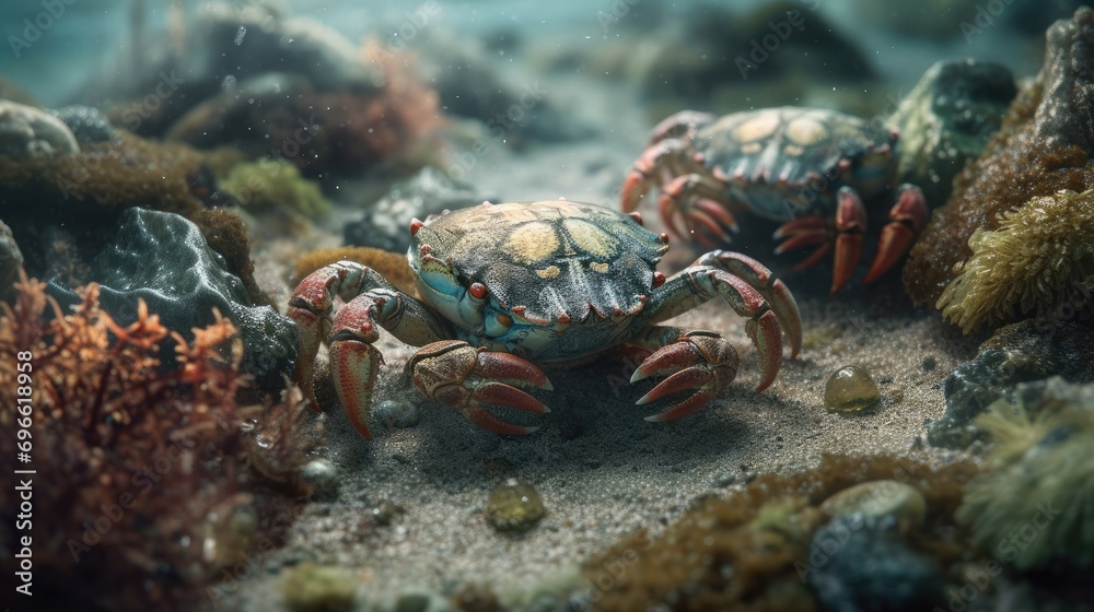 Illustration of crabs by the sea