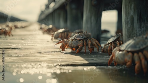 Illustration of crabs by the sea photo