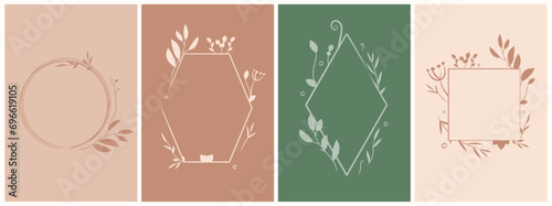 Elegant frames with hand drawn flowers and leaves, design templates watercolor.Vector backgrounds for wedding invitations, greeting cards,social media