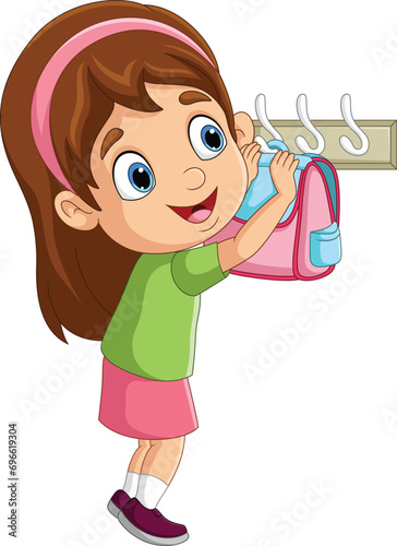 Cartoon little girl hanging bag
