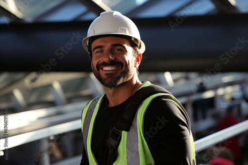 Experienced Male Roofer in Specialized Workwear Installing Cutting-Edge Modern Roofing Materials