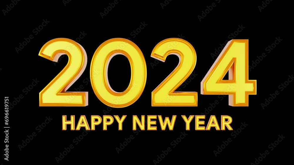 Happy new year 2024 3d text celebration illustration rendering holiday concept . Gold text happy new year 2024 4k resolution looping video Happy new year 2024 3d text celebration illustration rendering holiday concept . Gold text happy new year 2024 4k resolution looping video