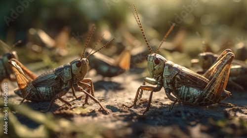 a pair of grasshoppers in the wild forest