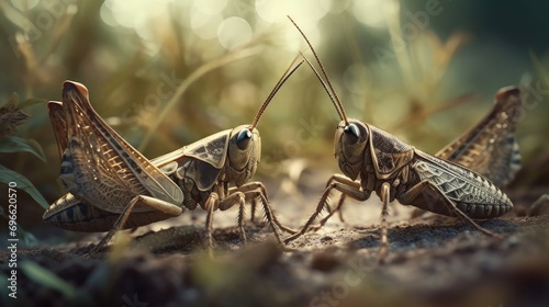 a pair of grasshoppers in the wild forest © arif