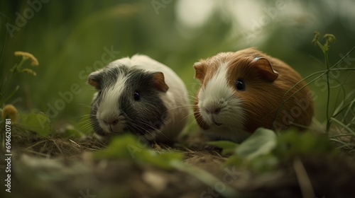 a pair of guinea pigs playing together