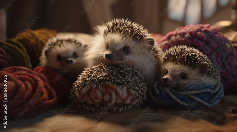 a pair of hedgehogs in the middle of a wild forest