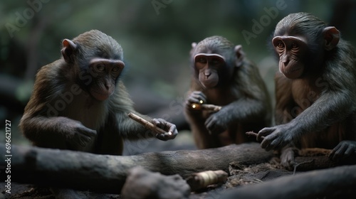 wild monkeys in tropical asia jungle photo