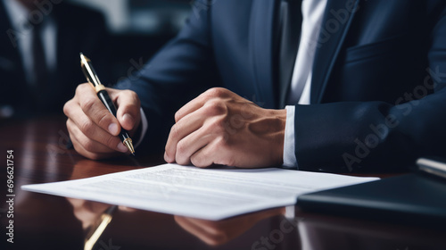 signing an agreement, a man in a business suit writes with a pen on paper, hands, office, table, contract, documents, signature, work, finance, taxes, accounting