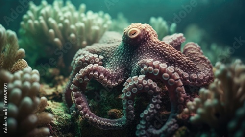 illustration of an octopus in the deep ocean © arif
