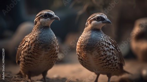 flock of quail in wild forest