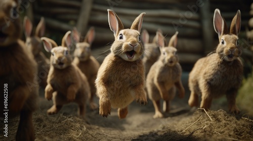 a flock of rabbits running nimbly in the garden © arif