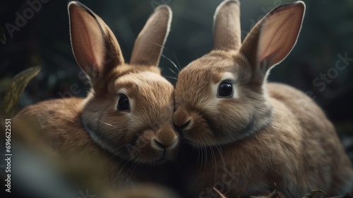 a flock of rabbits running nimbly in the garden