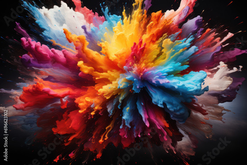 A vibrant burst of colors on an artist's canvas, depicting the intricacies of emotion and creativity. Concept of expressive artistry. Generative Ai. © Sebastian