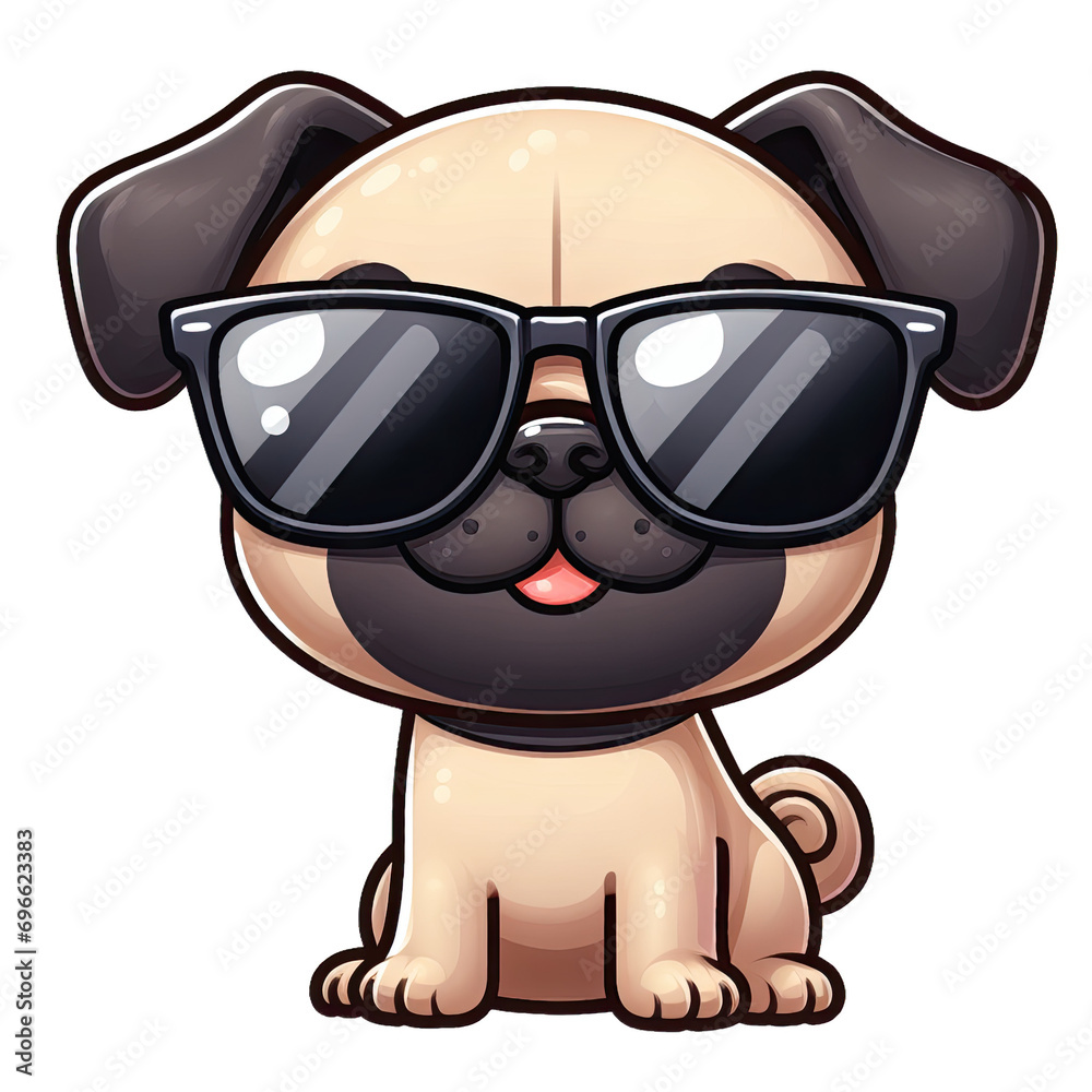 Naklejka premium Cartoon dog wearing sunglasses cutout on transparent background